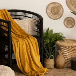 Atmosphera Créateur D'Intérieur Plaid 3D Losange en flanelle - jaune moutarde 180x230 cm - Atmosphera* Plaid Canapé|Plaid