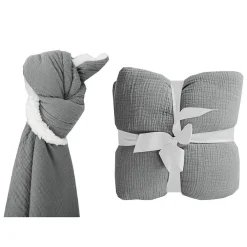Outlet Deko & Co Plaid double gaze sherpa gris souris 130x180