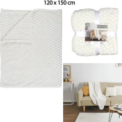 Online Importdistrib PLAID EFFET CHEVRON CREME 120X150CM M8