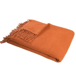 Plaid effet laine gaufrée terracotta Cocooning Plaid L.180 x l.127cm* Plaid Laine|Plaid