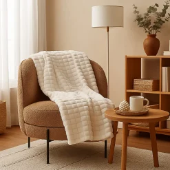 Plaid en fausse fourrure ultra doux blanc écru 200x130 cm* Plaid Fourrure|Plaid