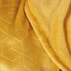Dylrev Plaid en Flanelle à Motif reliefé géométrique, 130x170cm, Ocre,