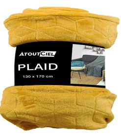 Dylrev Plaid en Flanelle à Motif reliefé géométrique, 130x170cm, Ocre,