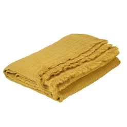 Plaid gaze de coton matelassé (125x180 cm - Jaune Ocre)* Plaid Canapé