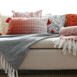 Online Home Maison Plaid jacquard à longues franges (130x150 cm - Gris clair)