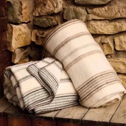 Clearance Toison d'Or Plaid laine et mohair à rayure (180x240 cm - Beige)