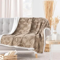 Douceur D'Intérieur Plaid motif palmier 125x150cm - 125x150cm - Taupe* Plaid Canapé