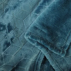 Dylrev Plaid Polaire à Motif reliefé géométrique, 220x240cm, Bleu canard,* Plaid Polaire