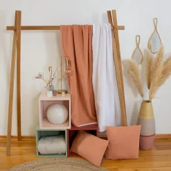 Best Sweeek Plaid sherpa et gaze de coton 130 x 170 cm caramel. ALIX. bi-matière