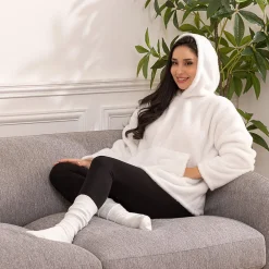 Outlet Atmosphera Créateur D'Intérieur Plaid sweat capuche flanelle Teddy blanc taille unique - Atmosphera