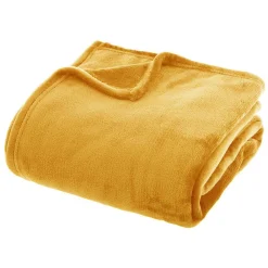 Clearance Atmosphera Créateur D'Intérieur Plaid uni en flanelle - jaune moutarde 180x230 cm - Atmosphera