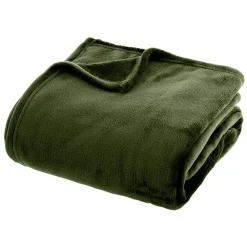 Atmosphera Créateur D'Intérieur Plaid uni en flanelle - vert kaki 180x230 cm - Atmosphera* Plaid Canapé|Plaid