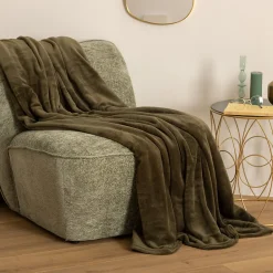 Atmosphera Créateur D'Intérieur Plaid uni en flanelle - vert kaki 180x230 cm - Atmosphera* Plaid Canapé|Plaid