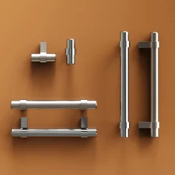 Discount GoodHome Poignée de meuble en T Kerver acier et Zamac effet nickel satin gris l.168mm x l.18mm x H. 34mm entraxe 128mm