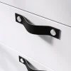 Sale GoodHome Poignée de meuble nœud Hezo cuir et métal satin noir l.123mm x H. 24mm entraxe 96mm