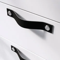 GoodHome Poignée de meuble nœud Hezo cuir et métal satin noir l.153mm x H. 24mm entraxe 128mm* Poignée De Meuble