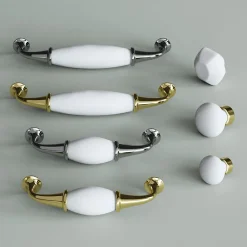 GoodHome Poignée de meuble nœud Porcelaine Vras blanc 96mm* Poignée De Meuble