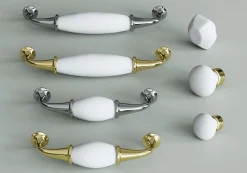 GoodHome Poignée de meuble nœud Porcelaine Vras blanc 96mm* Poignée De Meuble