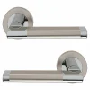 GoodHome Poignée de porte droit à visser effet chrome satin gris Ø52mm , Jaslo* Poignée Sur Rosace|Poignée De Porte Intérieure