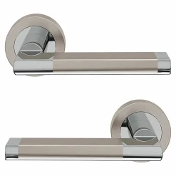GoodHome Poignée de porte droit à visser effet chrome satin gris Ø52mm , Jaslo* Poignée Sur Rosace|Poignée De Porte Intérieure