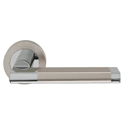GoodHome Poignée de porte droit à visser effet chrome satin gris Ø52mm , Jaslo* Poignée Sur Rosace|Poignée De Porte Intérieure