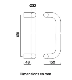 New Autres Poignée de tirage Bricard 400 mm baton maréchal pour portes intérieur exterieur inox
