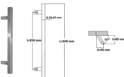 Clearance Hardwarexchange Poignée de tirage Carrée 25x25 mm - Entraxe350 - S80 - A65 - L500 mm - incliné 60 - INOX 304 poli