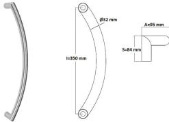 New Hardwarexchange Poignée de tirage Diamètre 32 mm - Entraxe350 mm - INOX 304 Laqué RAL 9005 Noir Mat