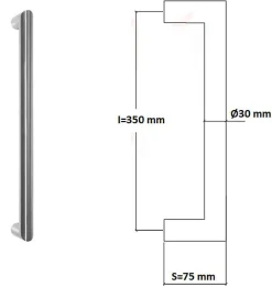 Best Hardwarexchange Poignée de tirage Diamètre 30 mm - Entraxe350 mm - INOX 304 Laqué RAL 9005 Noir Mat