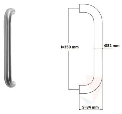 New Hardwarexchange Poignée de tirage Diamètre 32 mm - Entraxe350 mm - INOX 304 satiné