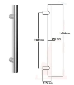Clearance Hardwarexchange Poignée de tirage Diamètre 30 mm - Entraxe350 - S75 - L500 mm - INOX 304 satiné