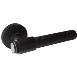 Discount Secury-T Poignées de porte sur rosace ronde noir mat industriel - Modèle Ema