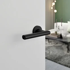 Clearance GoodHome Poignées sur rosace à visser ronde en aluminium noir mat Logeo