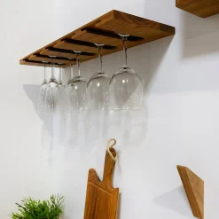 Woodbord Porte-Verres à Vin en Bois Teck Huilé - 18X200X600mm - Support Suspendu 5 Rangées* Etagère Murale