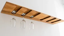 Sale Woodbord Porte-Verres à Vin en Bois Teck Huilé - Fixation Inclus - 18X200X600mm - Support Suspendu 5 Rangées