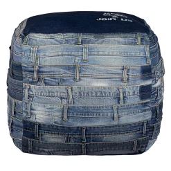Womo-Design Pouf carré Pittsburgh 45 cm bleu pièce unique artisanal en jean rembourrage de coton* Pouf Et Poire