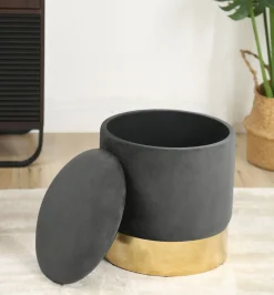 Akord Furniture Factory Pouf de Rangement avec Couvercle AKORD GOLDEN velour colour Gris Graphite hauteur 40 cm* Pouf Et Poire
