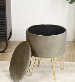 Discount Akord Furniture Factory Pouf de Rangement avec Couvercle AKORD LILI velour colour Beige hauteur 45 cm