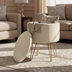 Akord Furniture Factory Pouf de Rangement avec Couvercle AKORD LILI velour colour Cachemire hauteur 45 cm* Pouf Et Poire
