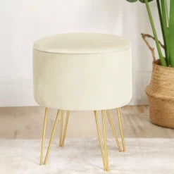 Akord Furniture Factory Pouf de Rangement avec Couvercle AKORD LILI velour colour Cachemire hauteur 45 cm* Pouf Et Poire
