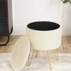 Akord Furniture Factory Pouf de Rangement avec Couvercle AKORD LILI velour colour Cachemire hauteur 45 cm* Pouf Et Poire