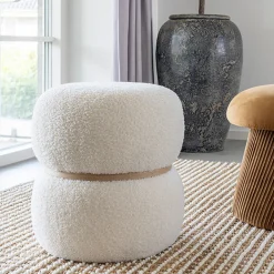 Best House Nordic Pouf en peluche Milford - Confort et style, blanc, Diam.38x41 cm