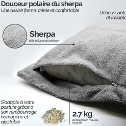 Best Vivezen Pouf, fauteuil d'intérieur déhoussable - 90 x 140 cm - Sherpa - Gris clair -
