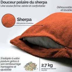 Hot Vivezen Pouf, fauteuil d'intérieur déhoussable - 90 x 140 cm - Sherpa - Terracotta -