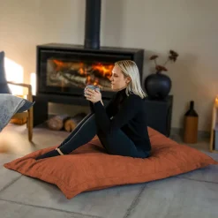 Hot Vivezen Pouf, fauteuil d'intérieur déhoussable - 90 x 140 cm - Sherpa - Terracotta -