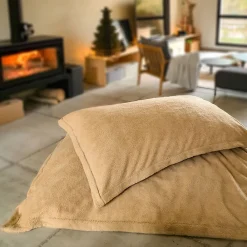 Hot Vivezen Pouf, fauteuil d'intérieur déhoussable - 90 x 140 cm - Sherpa - Terracotta -