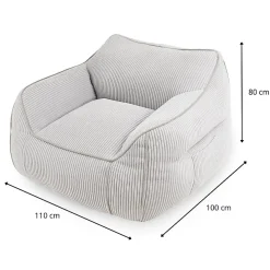 Online Bananair Pouf fauteuil velours côtelé 100x110 cm gris clair