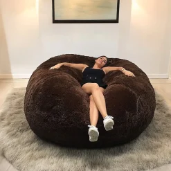 Outlet Bananair Pouf géant déhoussable fausse fourrure 160 cm chocolat