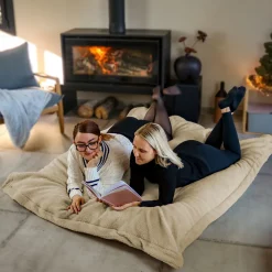 Vivezen Pouf géant XXL, fauteuil d'intérieur déhoussable - 150 x 180 cm - Sherpa - Beige -* Pouf Et Poire