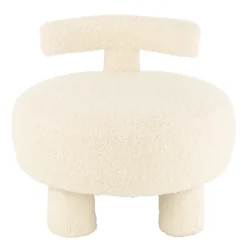 Hot J-Line Pouf rond avec dossier en tissu bouclette (52x52x49 cm - Blanc)